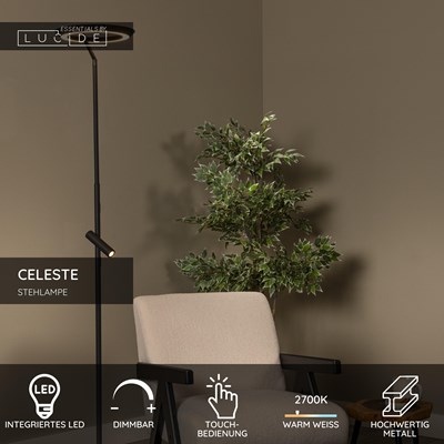 Lucide CELESTE - Stehlampe - Ø 28 cm - LED Dim. - 2700K - Schwarz | Essential